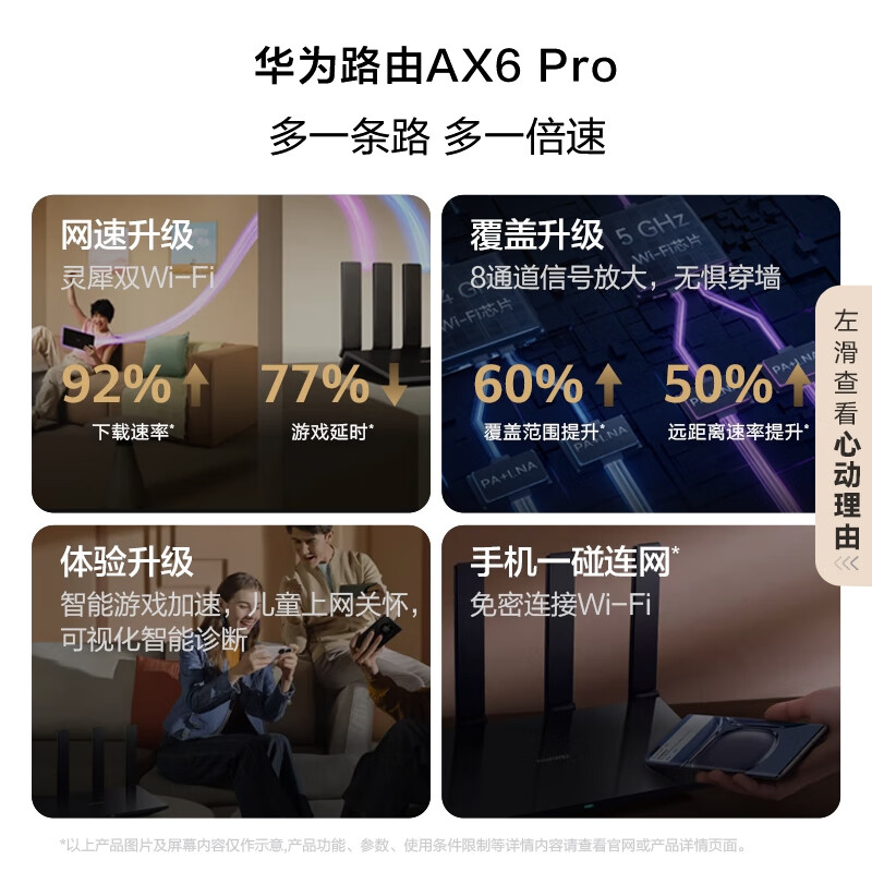 华为 AX6 Pro 全屋覆盖 wifi穿墙王千兆无线路由器 WiFi6+ 7200Mbps 黑色按台销售