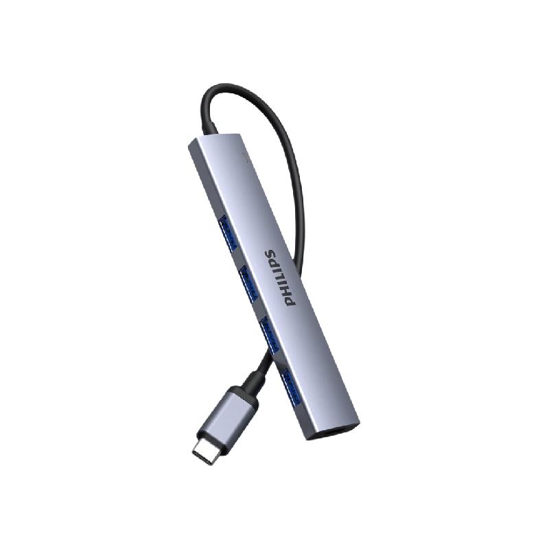 飞利浦 SWR1604H/93 Type-C扩展坞USB-C3.0分线器4口集线器HUB拓展坞mac转接头 四合一(USB3.0*4带供电口)铝壳款按个销售