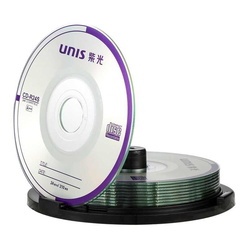紫光 CDR 刻录盘 空白光盘 钻石系列 8CM(3寸)小盘 24速 210M 桶装10片 A+按桶销售