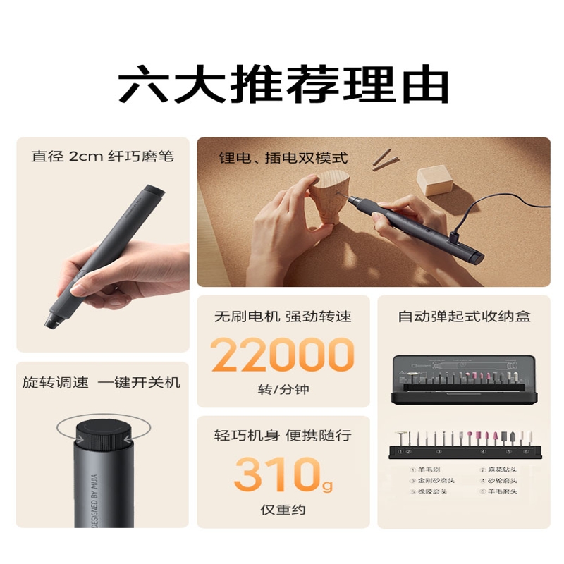 小米 MJDMB001QW 电磨笔电动打磨器 灰色按个销售