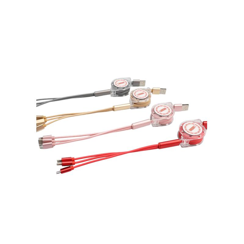 乐默 LCB-131 伸缩数据线 1M 一拖三 混色按个销售