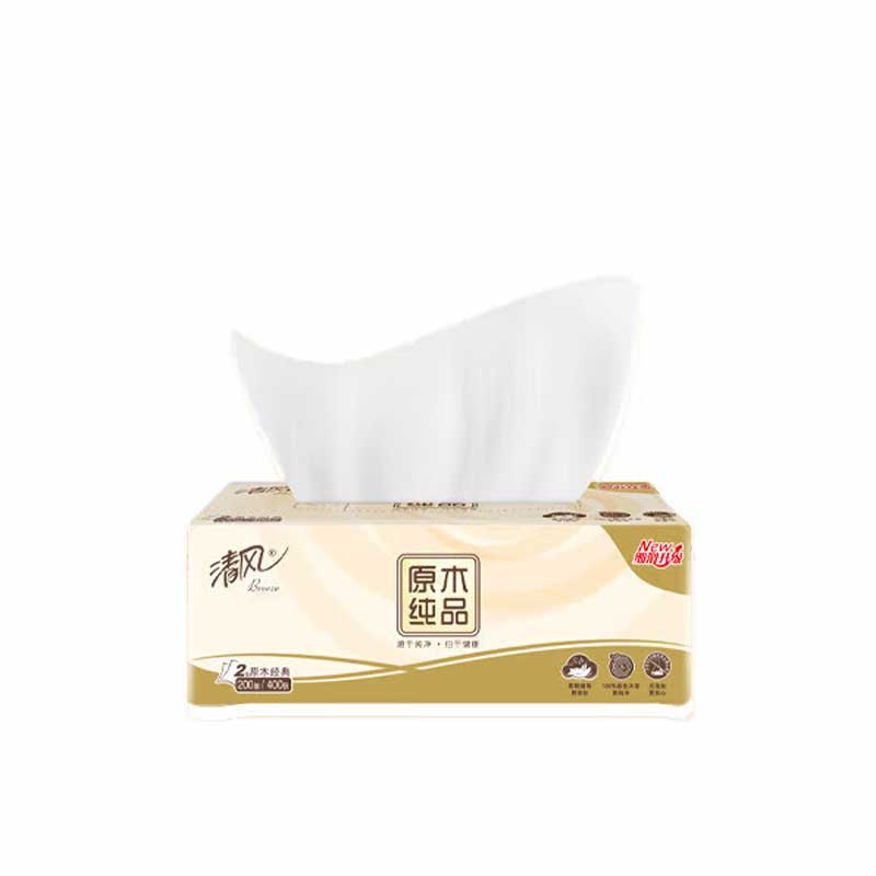清风 B338C3N 面巾纸 2层200抽 3盒  原木纯品按（提）销售