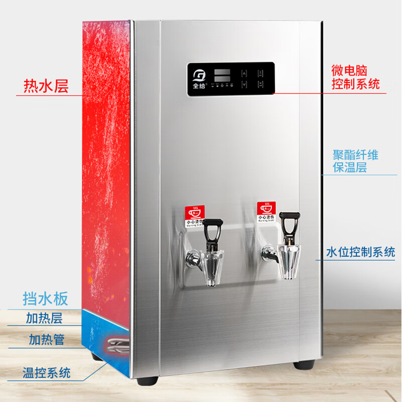 全给 QG-F2-DQ60S 步进式开水器 420*523*1380mm 380V 6KW 内胆35L 出水90L/H 双开水 三级过滤按台销售