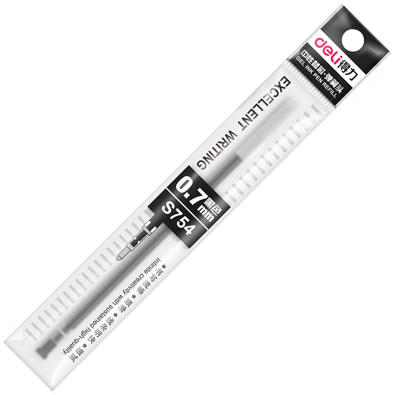 得力 S754 按动中性笔芯 书写工具 0.7mm 黑色 20支/盒按盒销售