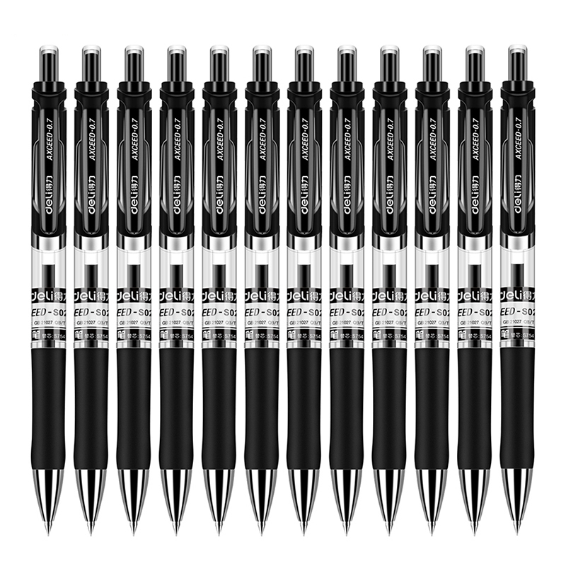 得力 S02 按动中性笔 0.7mm 12支/盒 黑色 水笔签字笔 办公用品 书写工具按（盒）销售