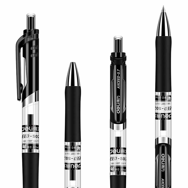 得力 S02 按动中性笔 0.7mm 12支/盒 黑色 水笔签字笔 办公用品 书写工具按（盒）销售