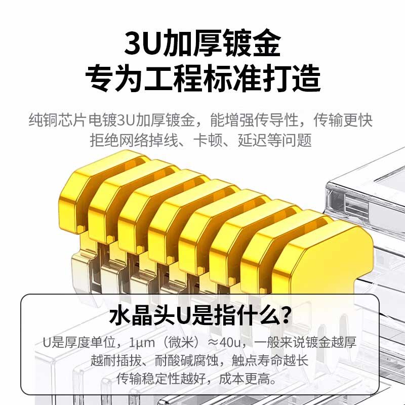 绿联 60558 6六类千兆水晶头 100个/包 工程适用按包销售