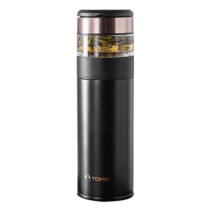 特美刻 TW60051 陶瓷内胆茶水分离杯保温杯 370ML 黑色按个销售