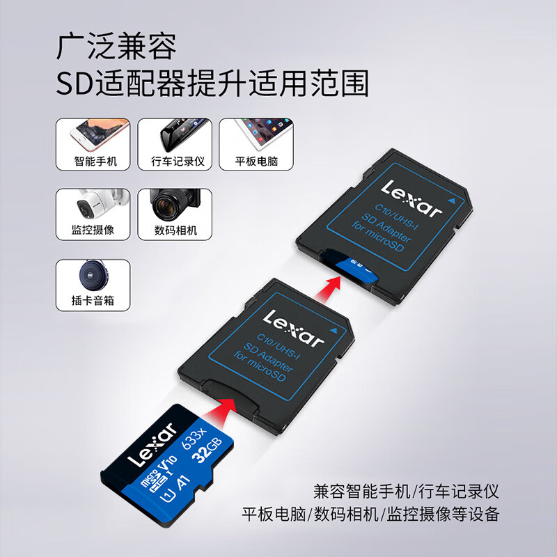 雷克沙 633X TF 存储卡 32GB C10 U3 V30 A1 读速100MB/s按块销售
