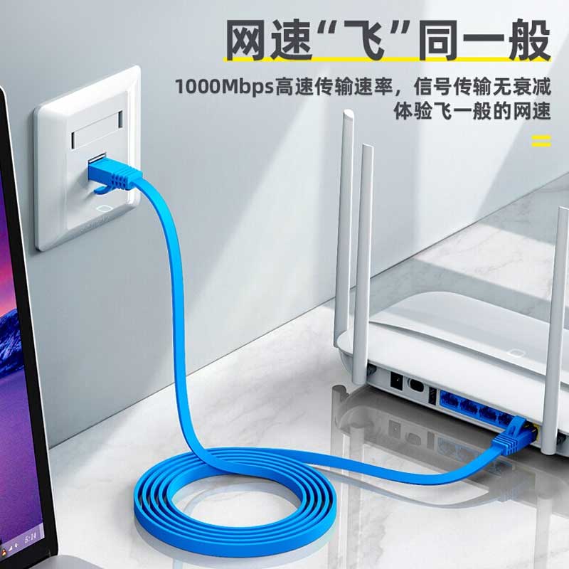 山泽 SZ-605BE 六类网线 5米  CAT6类千兆 扁线 蓝色按（条）销售