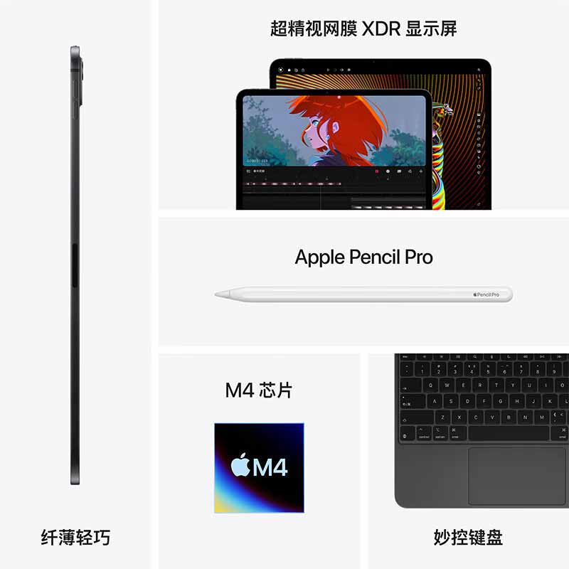 苹果 iPad Pro平板电脑 256G  MVV83CH/A M4芯片 2024年新款WLAN版11英寸深空黑色按台销售