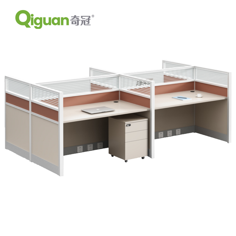 奇冠 对坐4人位屏风工位办公桌-4 2400*1200*1100mm  利休白茶按（组）销售