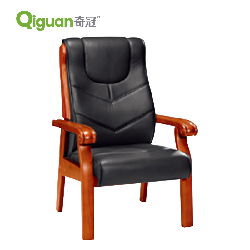 奇冠 QG-A13# 会议椅办公椅 1130*650*665mm 黑色 橡胶木 西皮按把销售