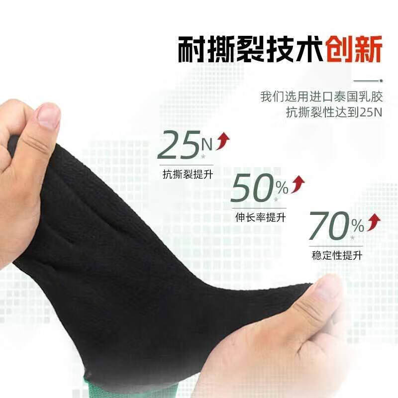 星宇 L835 通用劳保手套  尼龙乳胶发泡耐磨防滑透气皱胶 8号 黑绿 12副/包按（包）销售