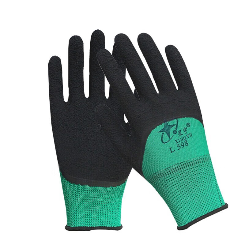 星宇 L598 通用劳保手套 透气防滑耐磨浸胶乳胶发泡橡胶通用8号 黑绿 12副/包按(包)销售 星宇 L598 通用劳保手套 透气防滑耐磨浸胶乳胶发泡橡胶通用8号 黑绿 12副/包按(包)销售