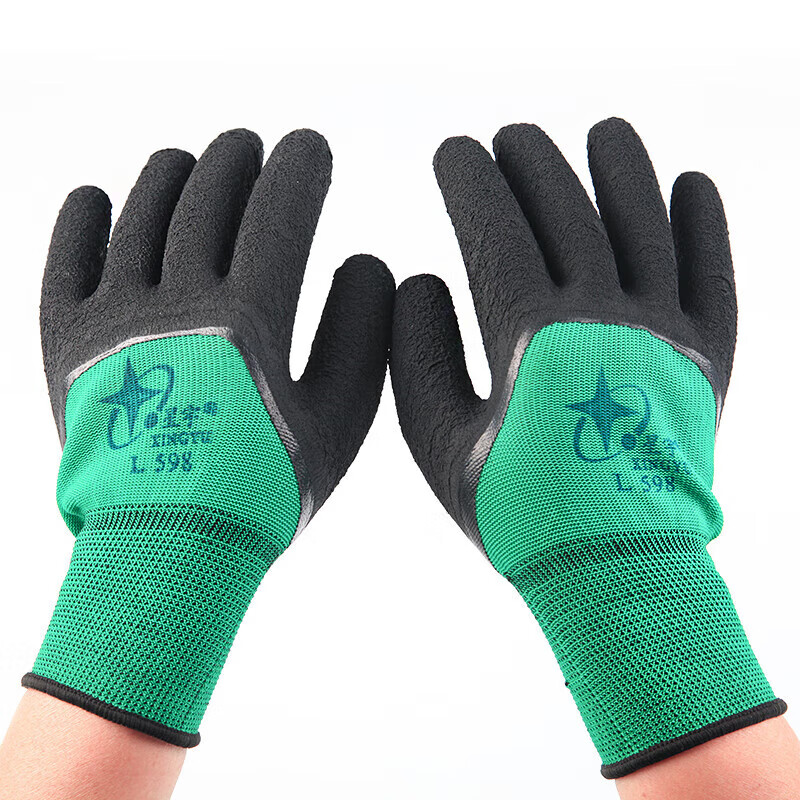 星宇 L598 通用劳保手套 透气防滑耐磨浸胶乳胶发泡橡胶通用8号 黑绿 12副/包按(包)销售 星宇 L598 通用劳保手套 透气防滑耐磨浸胶乳胶发泡橡胶通用8号 黑绿 12副/包按(包)销售