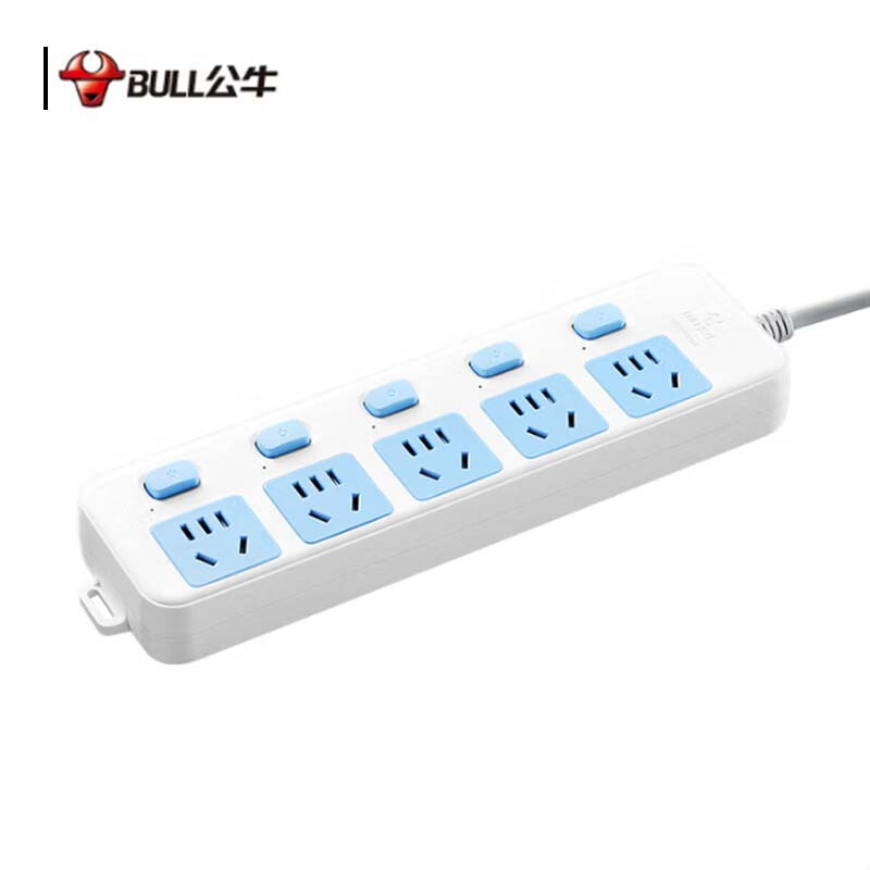 公牛 GN-316 排插  插线板/插排/接线板/拖线板 分控 5位 5米 白蓝 1个/包按（个）销售