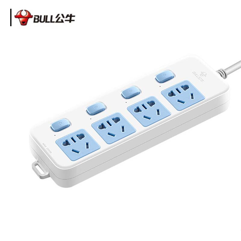 公牛 GN-315 排插  插线板/插排/接线板/拖线板 分控 4位 1.8米 白蓝 1个/包按（个）销售