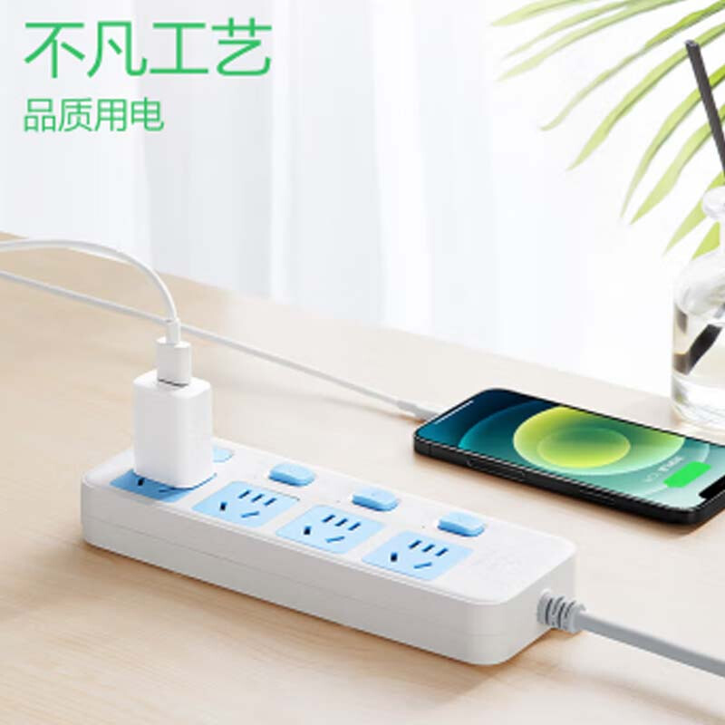 公牛 GN-315 排插 插线板/插排/接线板/拖线板 分控 4位 1.8米 白蓝 1个/包按(个)销售 公牛 GN-315 排插 插线板/插排/接线板/拖线板 分控 4位 1.8米 白蓝 1个/包按(个)销售