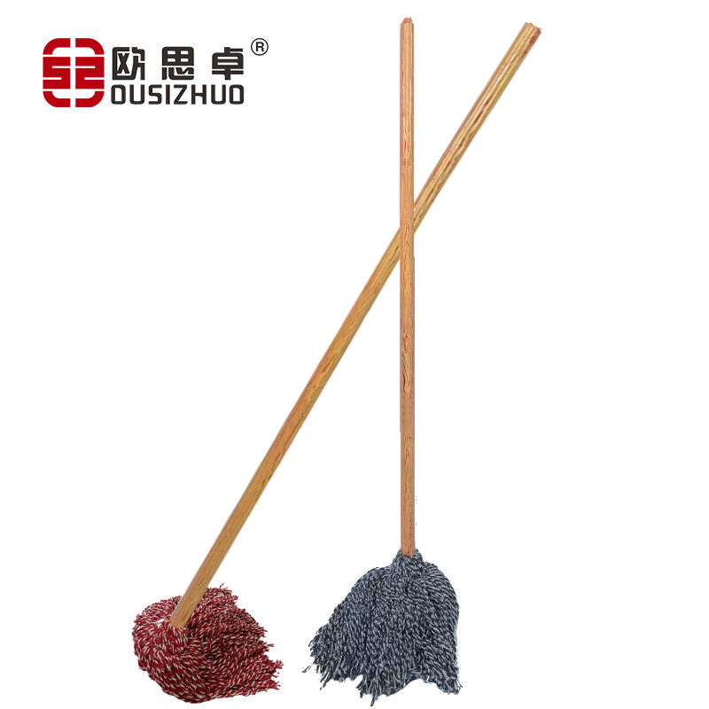 欧思卓 OAM-M02 棉线拖把  木杆拖把/棉纱/拖布/墩布 加大加厚加固圆头免安装 120cm杆 1把 红白线蓝白线混发按（把）销售