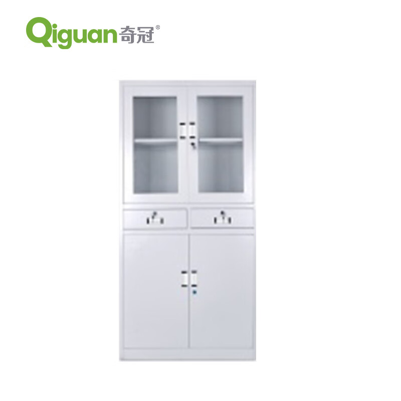 奇冠 书柜 1850*900*400mm  钢制中二斗文件柜 加厚 灰白按（张）销售