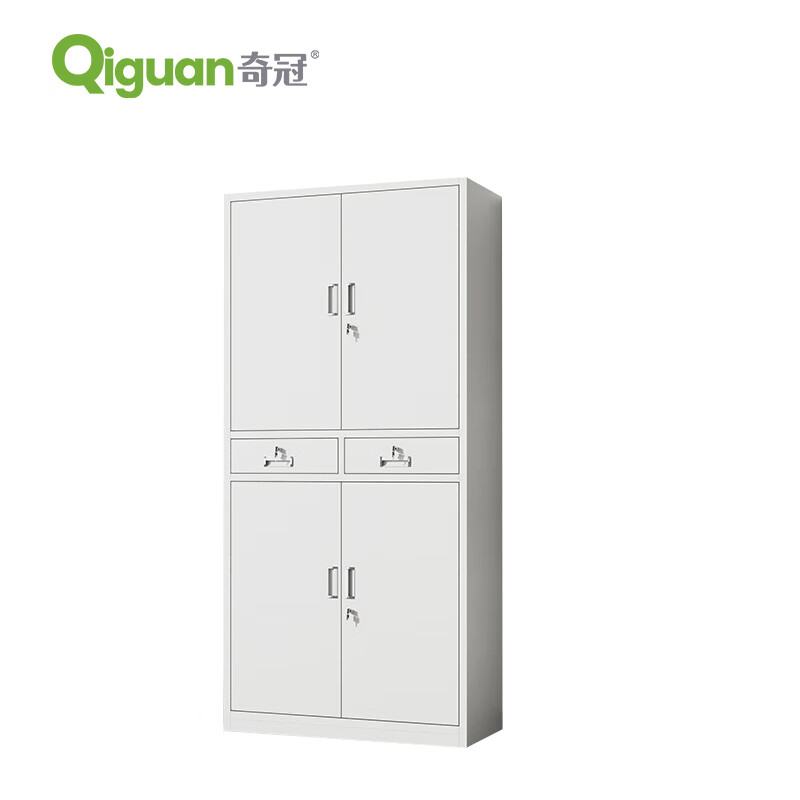 奇冠 书柜 1800*850*390mm  钢制中二斗文件柜 常规 灰白按（张）销售