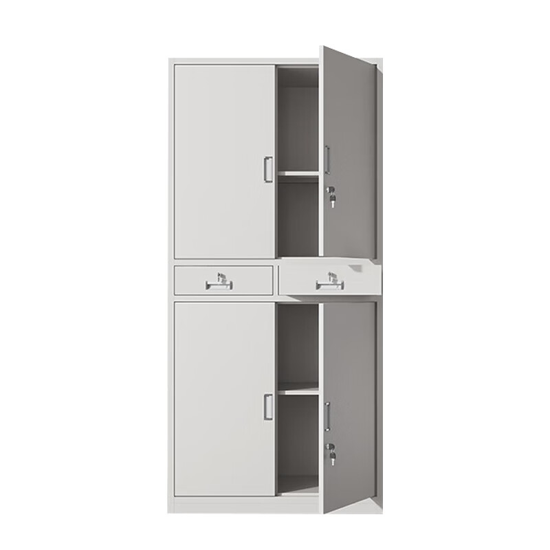 奇冠 书柜 1800*850*390mm  钢制中二斗文件柜 常规 灰白按（张）销售