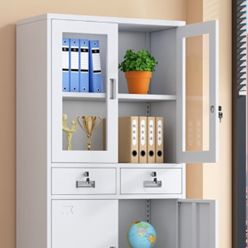 奇冠 书柜 1800*850*390mm  钢制中二斗文件柜 常规 灰白按（张）销售