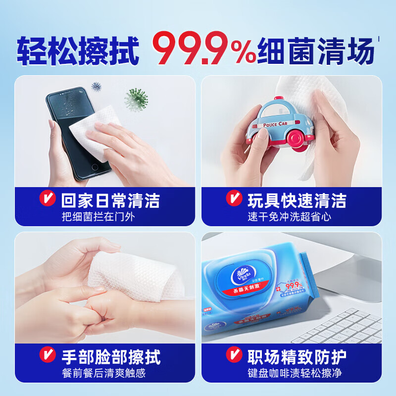 维达 VW1028 杀菌湿巾纸  无香型 200*180mm 80片/包 12包/箱按（箱）销售