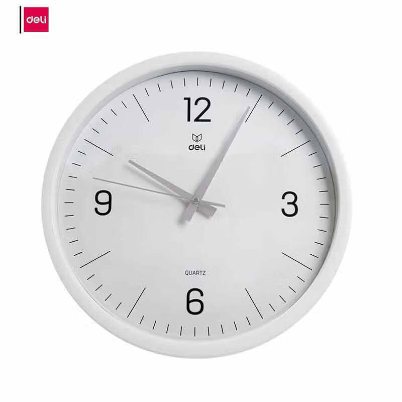 得力 9006S-WH 石英钟  圆形客厅挂钟 白色 37cm 单位：个按（个）销售