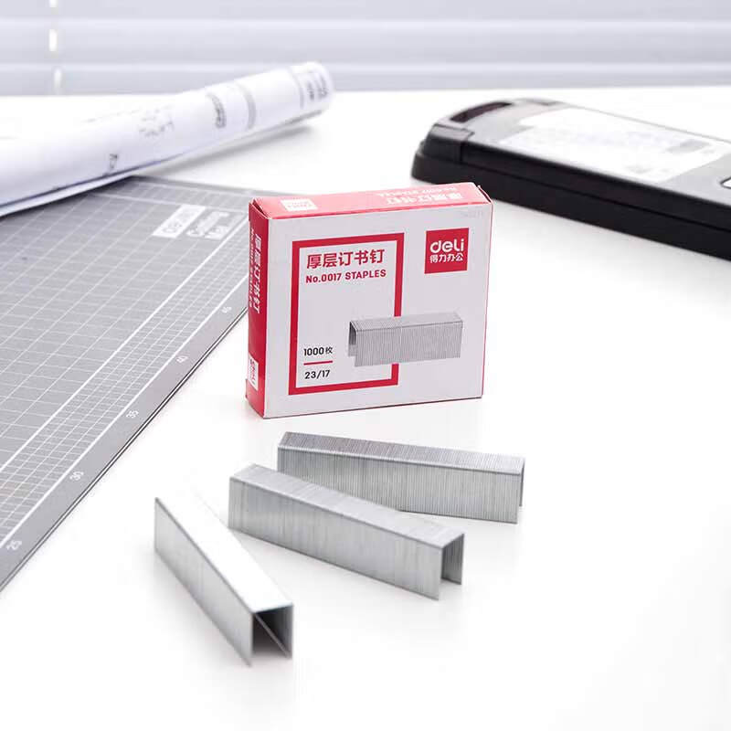 得力 0017 厚层订书钉 23/17 1000枚/盒 单位:盒按(盒)销售 得力 0017 厚层订书钉 23/17 1000枚/盒 单位:盒按(盒)销售