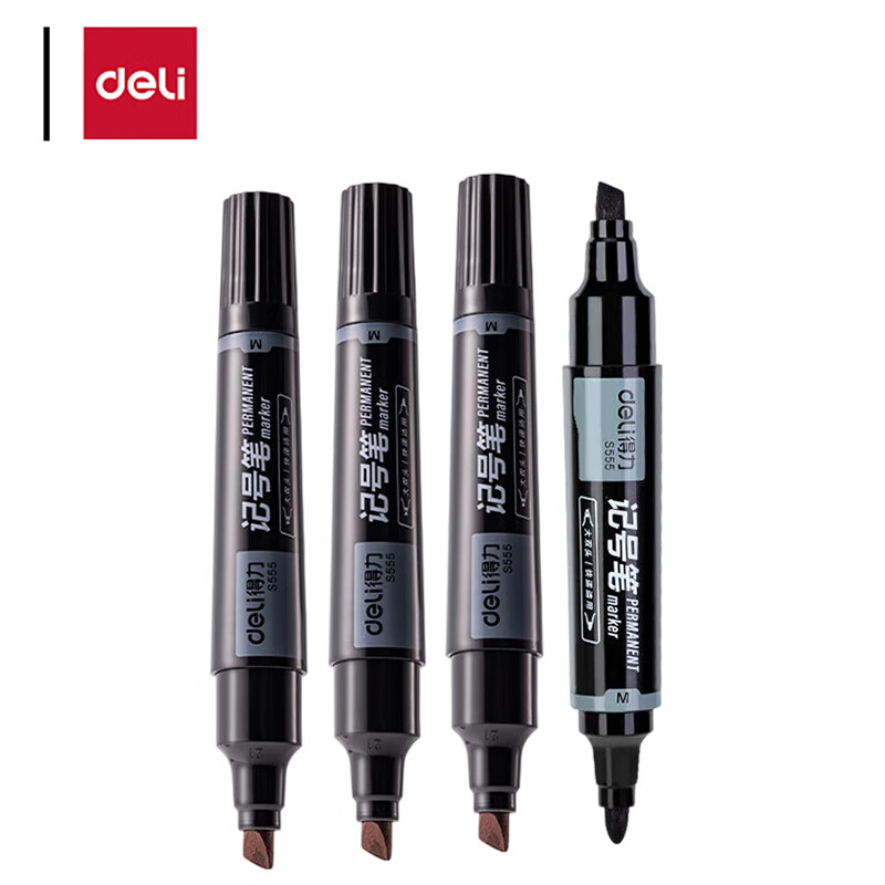 得力 S555 记号笔  大双头粗头 1.5mm/5.7mm 黑色 10支/盒 单位：盒按（盒）销售