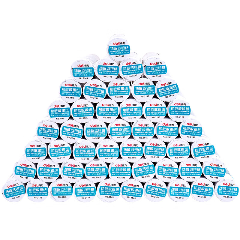 得力 3145 热敏收银纸 57*30mm 4卷/筒 单位:筒按(筒)销售 得力 3145 热敏收银纸 57*30mm 4卷/筒 单位:筒按(筒)销售