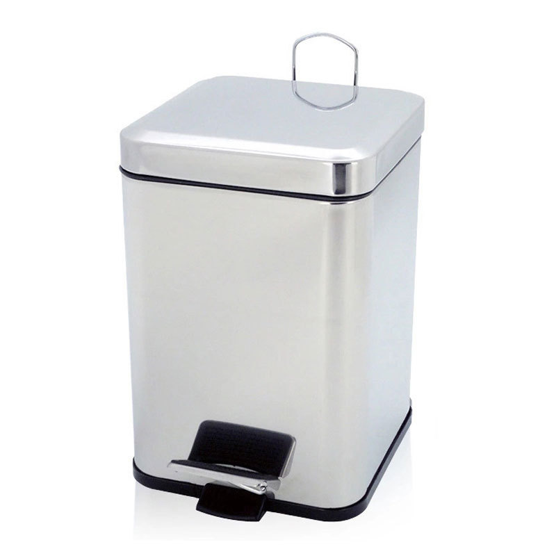 敏胤 纸篓 L2206 410不锈钢加厚缓降方形脚踏式垃圾桶 6L 银色